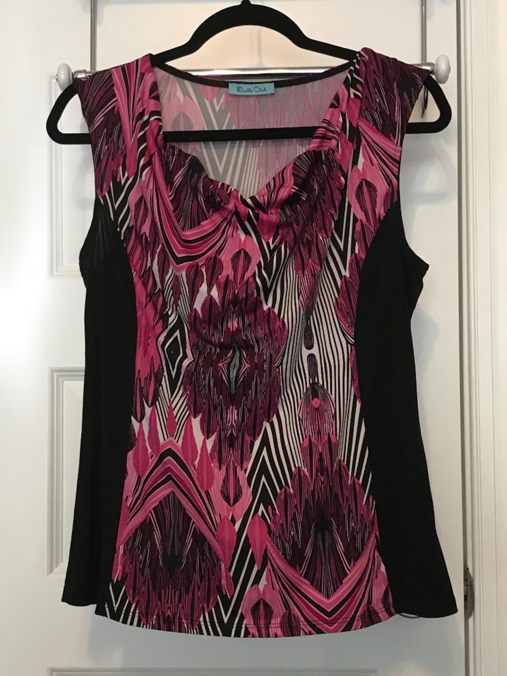Double Click black, pink & white abstract print slinky scoop neck tank top (S-M)